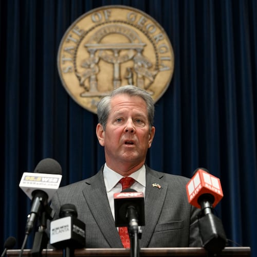 Gov. Brian Kemp speaks before signing the state’s new budget at the Georgia Capitol on Tuesday, May 12, 2026, in Atlanta. (Hyosub Shin/AJC)