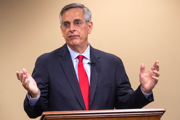 Officials are considering a more extensive rollout of upgrades to Dominion voting machines following a closed-door meeting at the Capitol between Secretary of State Brad Raffensperger (pictured) and Republican state Senate leaders. (Katelyn Myrick/katelyn.myrick@ajc.com)