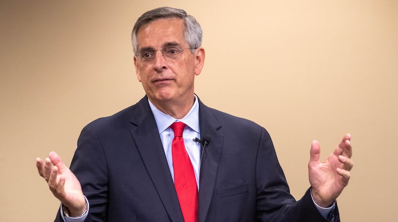 Key liberal groups want to bar former President Donald Trump from running for office again using a constitutional clause dating to Reconstruction. Secretary of State Brad Raffensperger, pictured, said that would set a dangerous precedent. (Katelyn Myrick/katelyn.myrick@ajc.com)