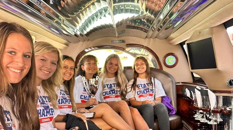 Brantley County's girls tennis team this month won the school's first state championship in any sport. The school and supporters sent players and coaches on an 80-mile limousine ride to the Cheesecake Factory in Jacksonville, Fla., to celebrate.