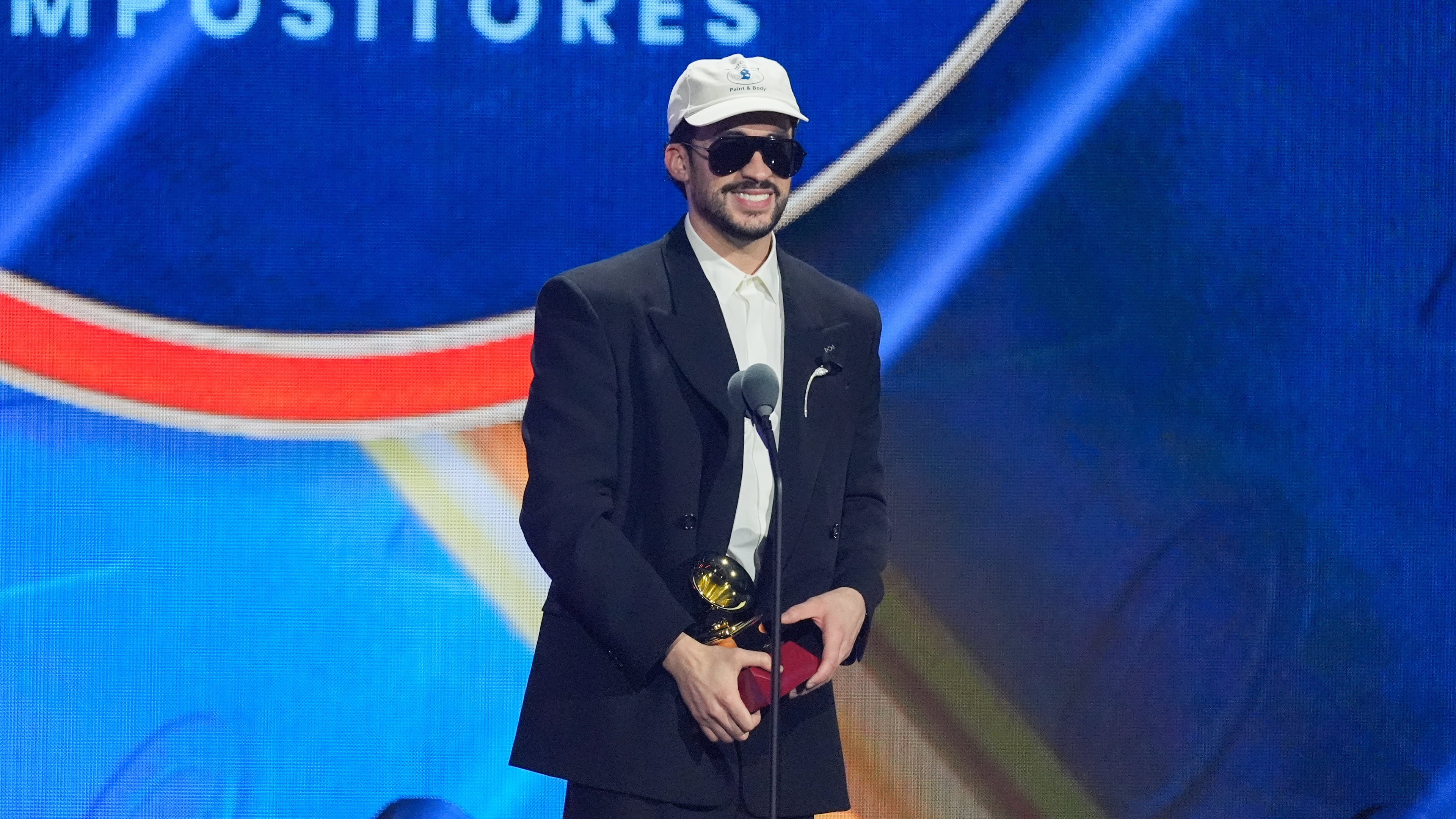 Bad Bunny accept the award for best urban song for "DtMF," during the 2025 Latin Grammys on Thursday, Nov. 13, 2025, at MGM Grand in Las Vegas. (AP Photo/Chris Pizzello)
