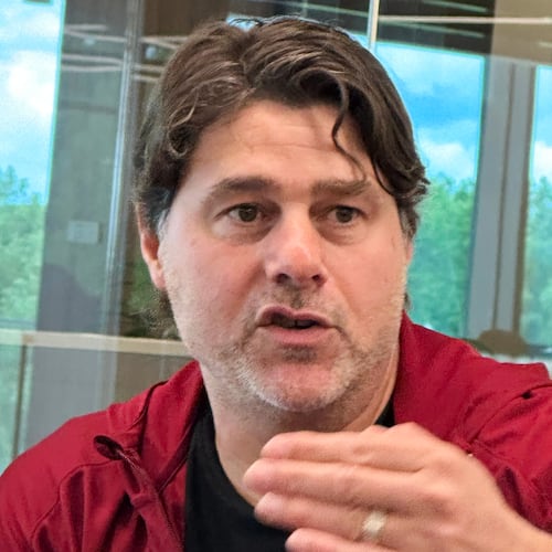 United States coach Mauricio Pochettino speaks with the media at the national training complex, Thursday, May 28, 2026, in Fayetteville, Ga., ahead of the FIFA World Cup soccer tournament. (AP Photo/Ronald Blum