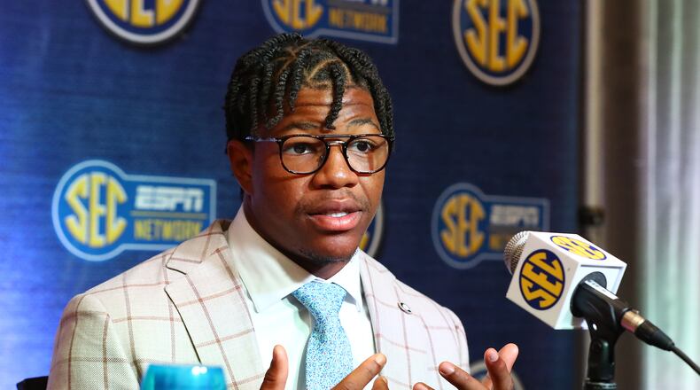 072022 Atlanta: Georgia linebacker Nolan Smith takes questions while holding his press conference at SEC Media Days in the College Football Hall of Fame on Wednesday, July 20, 2022, in Atlanta.   “Curtis Compton / Curtis Compton@ajc.com”