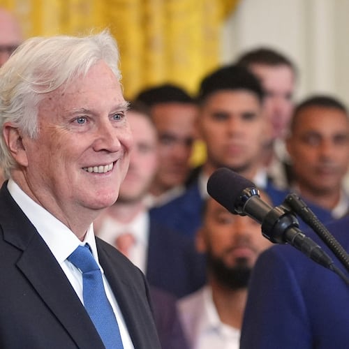 FILE - Los Angeles Dodgers owner and chairman Mark Walter speaks during a ceremony to honor the Major League Baseball 2024 World Series Champion team in the East Room of the White House, Monday, April 7, 2025, in Washington. (AP Photo/Evan Vucci, File)
