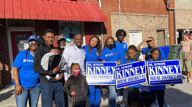 Demoine Kinney is pictured with supporters of his run for House District 92 on his candidate Facebook page. Kinney learned after qualifying to run that he no longer lives in the district he wants to represent.