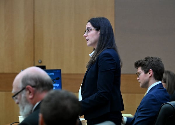 Alexis Gregorian, an attorney representing Secretary of State Brad Raffensperger, speaks before Judge Melynee Leftridge at the Fulton County Superior Court on Wednesday, June 10, 2026, in Atlanta. (Hyosub Shin/AJC)