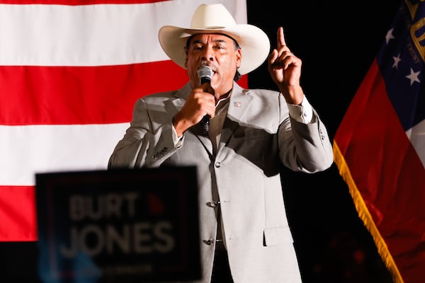 Bruce LeVell speaks during Lt. Gov. Burt Jones’ first campaign rally at Idlewilde Event Center in Flovilla, Ga., on Tuesday, Aug. 26, 2025. (Abbey Cutrer/AJC)