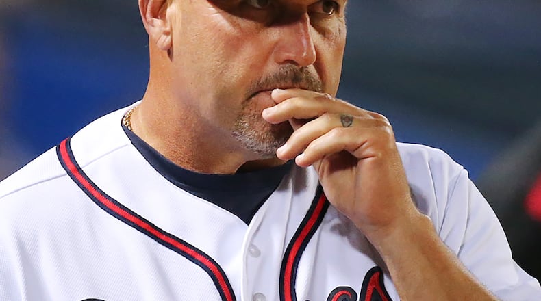 042016 ATLANTA: Braves manager Fredi Gonzalez during a 5-3 loss to the Dodgers in ten inning during a baseball game on Wednesday, April 20, 2016, in Atlanta. Curtis Compton / ccompton@ajc.com