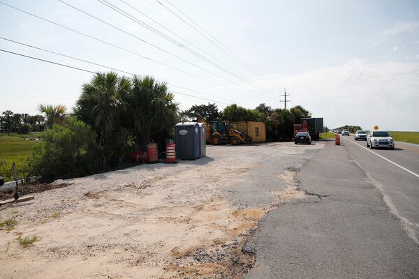 The McQueen's Island Trail parking area near the Bull River Bridge is still being used as a staging area for the ongoing work.