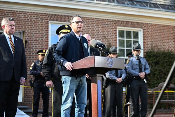 Pennsylvania Gov. Josh Shapiro speaks during a news conference at the governor's official residence about the alleged arson that forced him, his family and guests to flee in the middle of the night on the Jewish holiday of Passover, Sunday, April 13, 2025, in Harrisburg, Pa. (AP Photo/Marc Levy)