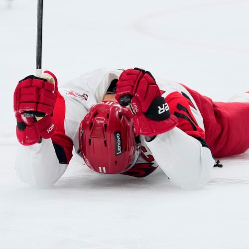 Carolina Hurricanes center Jordan Staal celebrates his goal during the third period in Game 4 of the NHL hockey Stanley Cup Final series against the Vegas Golden Knights, Tuesday, June 9, 2026, in Las Vegas. (AP Photo/John Locher)