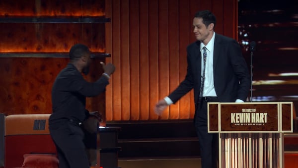 Pete Davidson after roasting Kevin Hart during a live Netflix special at the Kia Forum in Los Angeles, May 10, 2026. (Netflix screenshot)