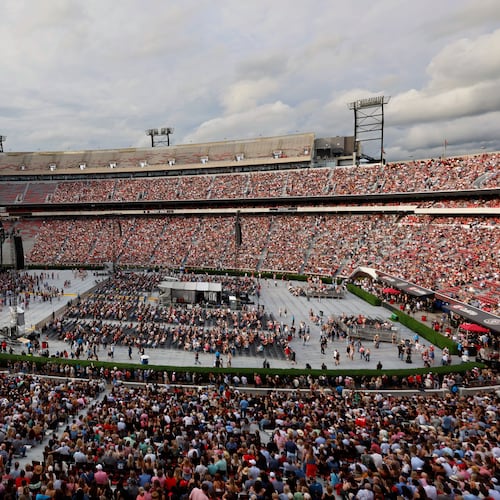 Sanford Stadium, home of the UGA football team, was sold out with fans eager to see Georgia natives Jason Aldean and Luke Bryan, and fellow award-winning artists Zach Top and Lauren Alaina, during the first “Live Between the Hedges” concert on Saturday, April 25, 2026. It was just the second concert in the stadium’s nearly 100-year history. (Akili-Casundria Ramsess/EyeAkili Media)
