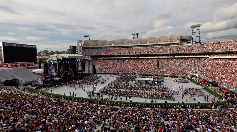 Sanford Stadium, home of the UGA football team, was sold out with fans eager to see Georgia natives Jason Aldean and Luke Bryan, and fellow award-winning artists Zach Top and Lauren Alaina, during the first “Live Between the Hedges” concert on Saturday, April 25, 2026. It was just the second concert in the stadium’s nearly 100-year history. (Akili-Casundria Ramsess/EyeAkili Media)