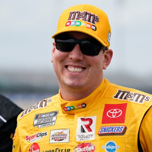 FILE - Kyle Busch waits for the start of a NASCAR Xfinity Series auto race Saturday, June 19, 2021, in Lebanon, Tenn. (AP Photo/Mark Humphrey, File)