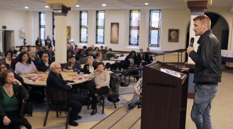 Daniel Newman, a Georgia native and an actor on “The Walking Dead,” speaks at a March 1 rally put on by Georgia Equality to oppose Senate Bill 375, which would allow adoption agencies to turn away LGBTQ people and same-sex couples from adopting children. BOB ANDRES /BANDRES@AJC.COM