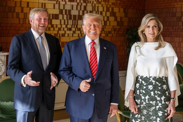 President Donald Trump poses with Netherland's King Willem Alexander and Netherland's Queen Maxima at the Paleis Huis den Bosch prior to attending a NATO summit in The Hague, Netherlands, Wednesday, June 25, 2025. (Frank van Beek, Pool Photo via AP)