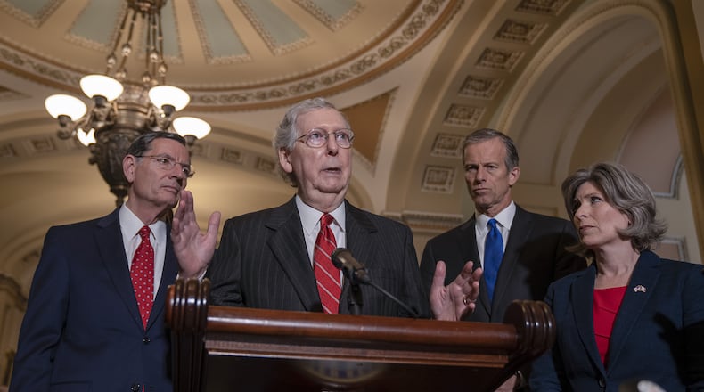 Senate Majority Leader Mitch McConnell (R-KY) speaks to the media after attending the Republican weekly policy luncheon on Capitol Hill on May 21, 2019 (Photo by Tasos Katopodis/Getty Images)