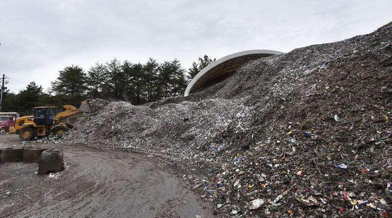 A pile of mixed recyclable materials sits at Strategic Materials recycling facility in College Park on Dec. 22, 2015. Strategic Materials recycles tons of glass, but most recycling companies in metro Atlanta reject glass. HYOSUB SHIN / HSHIN@AJC.COM