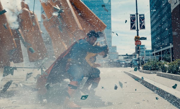 This image released by Warner Bros.Pictures shows David Corenswet in a scene from "Superman." (Warner Bros. Pictures via AP)