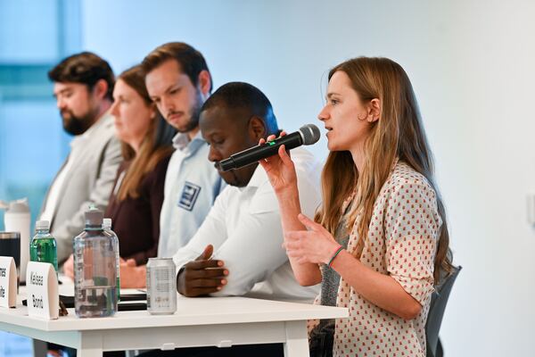 Kelsea Bond, a candidate in the open Atlanta City Council District 2 race, takes part in a forum hosted by the Old Fourth Ward Neighborhood Association Tuesday, Oct. 14, 2025 in Atlanta. (Daniel Varnado for the AJC)