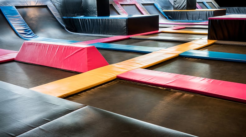 Interconnected trampolines for indoor jumping