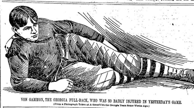 ATLANTA CONSTITUTION FILE: Bulldogs player Von Gammon, a 19-year-old from Rome, Ga., died from injuries sustained on the field during the October 30, 1897, Virginia-Georgia football game in Atlanta.