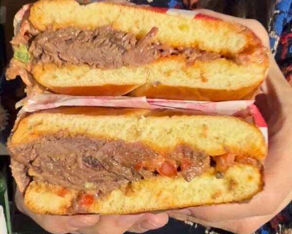 A close up of the Spicy Stack's nihari burger.