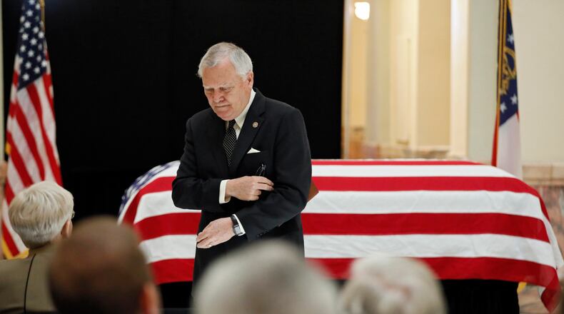3/28/18 - Atlanta - The Executive State Funeral Service for Zell Miller was held in the Rotunda of the Georgia State Capitol this morning.   Speakers were Gov. Nathan Deal and Sec. of Agriculture Sonny Perdue.   BOB ANDRES  /BANDRES@AJC.COM