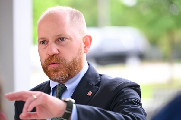 Charlie Bailey, chair of the Democratic Party of Georgia, speaks to members of the media on Saturday, May 3, 2025, in Atlanta. (Daniel Varnado for the AJC)