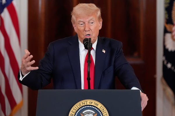 President Donald Trump speaks about investing in America in the Cross Hall of the White House, Wednesday, April 30, 2025, in Washington. (AP Photo/Alex Brandon)