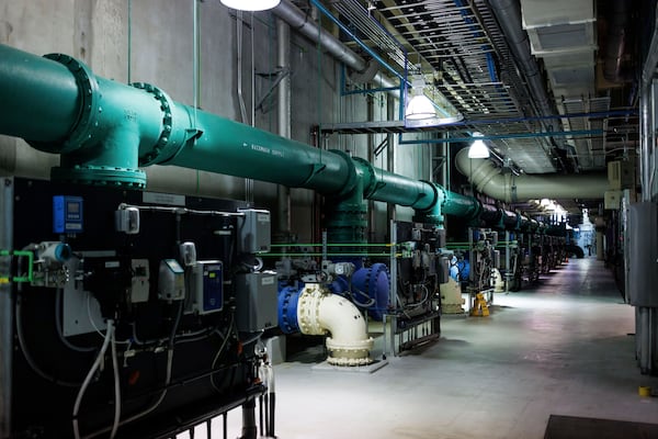 Equipment sits inside the Sweeney Water Treatment Plant, which processes water for much of New Hanover County in Wilmington, N.C., Monday, April 28, 2025. (AP Photo/Ben McKeown)