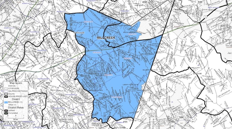 The proposed city, tentatively named Mill Creek, is shaded in blue.