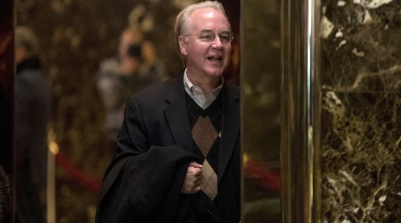 Rep. Tom Price, R- Ga., arrives at Trump Tower in New York in December. President-elect Donald Trump’s nominee to be the nation’s top health official is facing calls for investigation of whether his stock picks were guided by insider knowledge gleaned as a senior member of Congress. AP PHOTO / ANDREW HARNIK