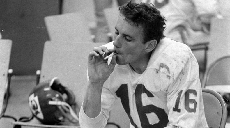 Quarterback Len Dawson in the Chiefs' locker room, Super Bowl I.