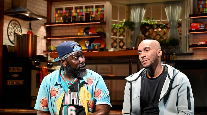 Nicco Annan (left) and Bjorn Dupaty appear in the Alliance Theatre production of the Pulitzer Prize-winning play “The Hot Wing King,” continuing through March 5. Courtesy of Greg Mooney/Alliance Theatre
(Courtesy of Alliance Theatre/Greg Mooney)