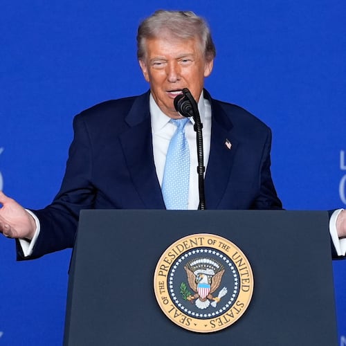 President Donald Trump speaks at the McDonald's Impact Summit, Monday, Nov. 17, 2025, in Washington. (AP Photo/Alex Brandon)