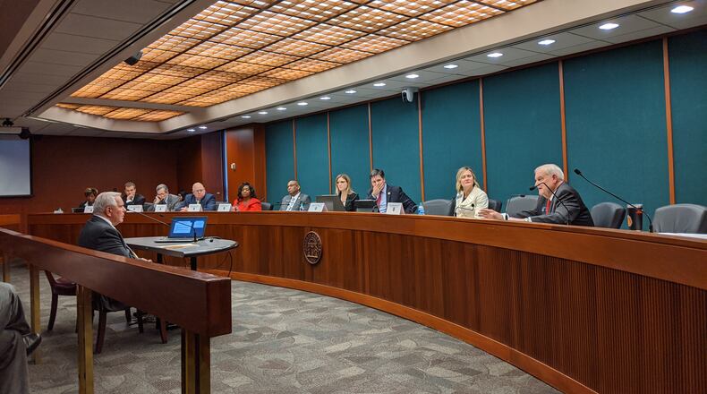 Gwinnett County Public Schools Superintendent J. Alvin Wilbanks (left) testifies, on Feb. 24, 2020, to the Senate Education and Youth Committee in favor of Senate Bill 367, which would eliminate five standardized state tests. TY TAGAMI / AJC