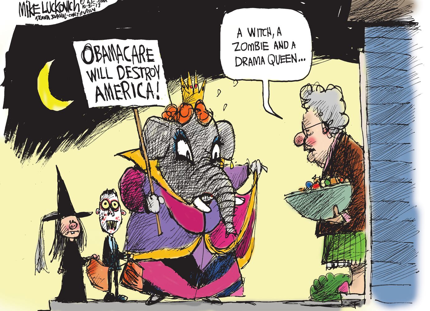 10/31 Luckovich cartoon: Trick or Treat