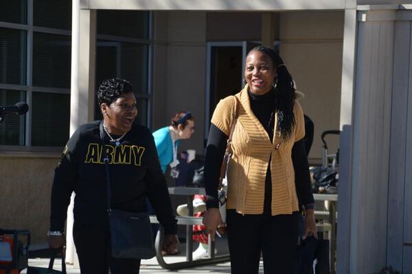 From left, Loganville residents Joyce Harvin and Carolyn Ross chat while visiting Gwinnett County’s Veteran and Family Services Center in Lawrenceville. Both women are retired Army veterans. (Photo Courtesy of Curt Yeomans)
