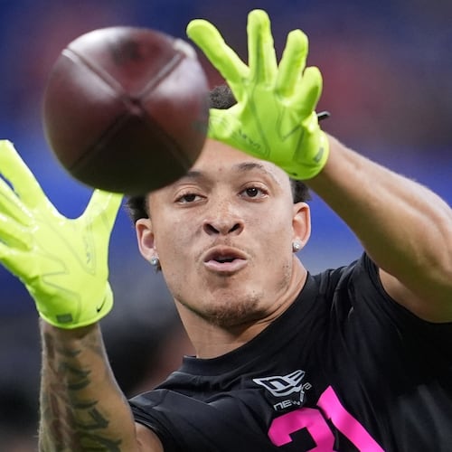 Clemson defensive back Avieon Terrell runs a drill at the NFL combine in Indianapolis on Feb. 27, 2026. (Michael Conroy/AP)
