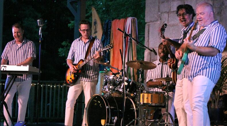 The cast of Georgia Ensemble Theatre's outdoor concert performance of "Summer Surf Party!" includes co-director Jeremy Wood (from left), Christopher Kent, Zion Glenn, co-director Chris Damiano and Dolph Amick.
Courtesy of Mary Saville