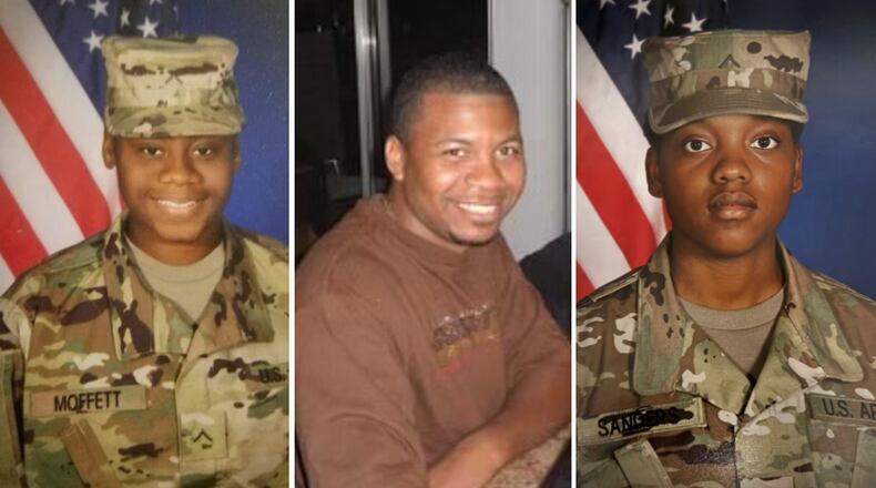 The Department of Defense announced Monday, Jan. 29, 2024, that Spc. Breonna Alexsondria Moffett of Savannah, Sgt. William Jerome Rivers of Carrollton and Spc. Kennedy Ladon Sanders of Waycross died Sunday in Jordan when a one-way unmanned aerial system impacted their container housing units. (Contributed photos)