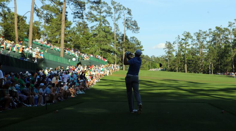 Jordan Spieth tees on on #14. Photos from the third round at the Masters Golf Tournament, Saturday, April 11, 2015. CURTIS COMPTON/CCOMPTON@AJC.COM