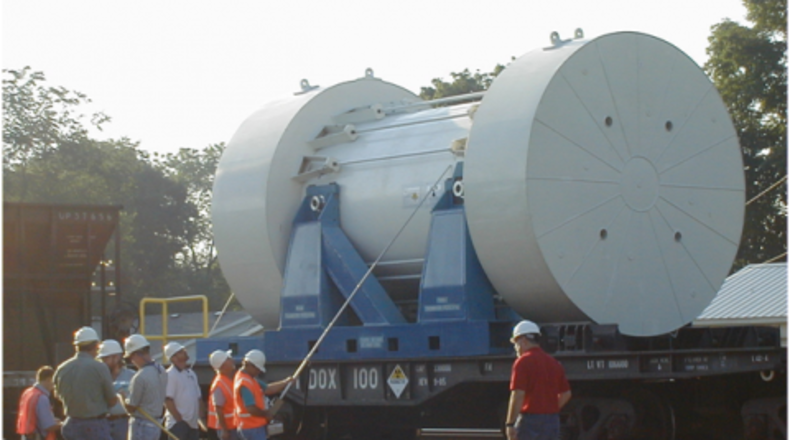 A rail cask used to transport nuclear waste. Source: U.S. Department of Energy