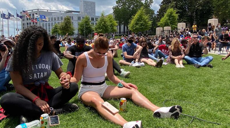 Several hundred people gathered for a rally on Monday, June 1, 2020 at Liberty Plaza in Atlanta organized by the OneRace Movement, a Christian organization created in 2017 to improve race relations. ERIC STIRGUS / ESTIRGUS@AJC.COM.