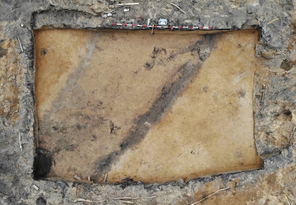 This image provided by the City of St. Augustine Archaeology Program shows an overview of the City Archaeology Program excavations site of the 1781 British Redoubt moat in February 2025. (City of St. Augustine Archaeology Program via AP)