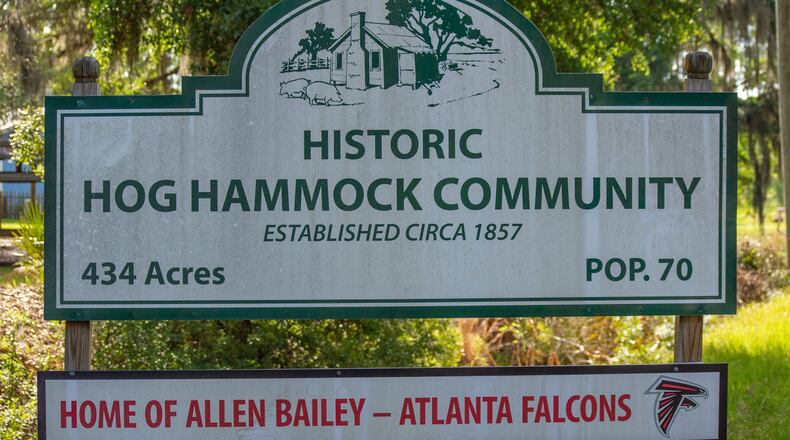 Sign designating the Historic Hog Hammock Community on Sapelo Island. (Photo Courtesy of Jeffery M. Glover/ The Current GA)