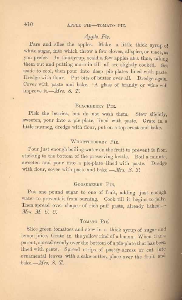 Marion Tyree Tomato Pie from “Housekeeping in Old Virginia” by Marion Cabell Tyree (1878) (Courtesy of KC Hysmith)