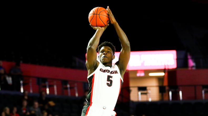 Georgia basketball player Anthony Edwards (5) during an exhibition game against Valdosta State in Stegeman Coliseum in Athens, Ga., on Friday, Oct. 18, 2019. (Photo by Tony Walsh)